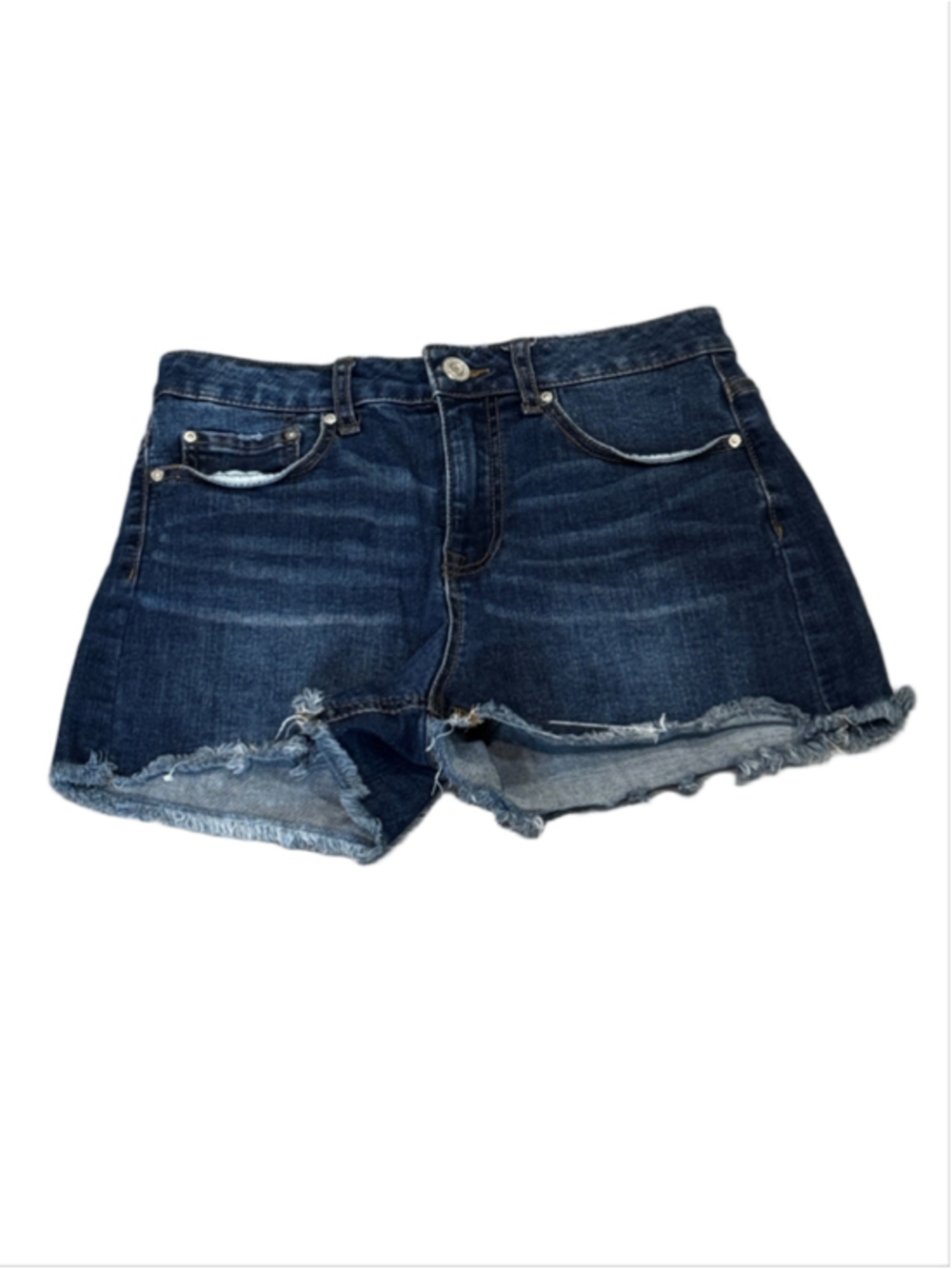 Indigo Rein Dark Wash Raw Hem High Rise Denim Shorts